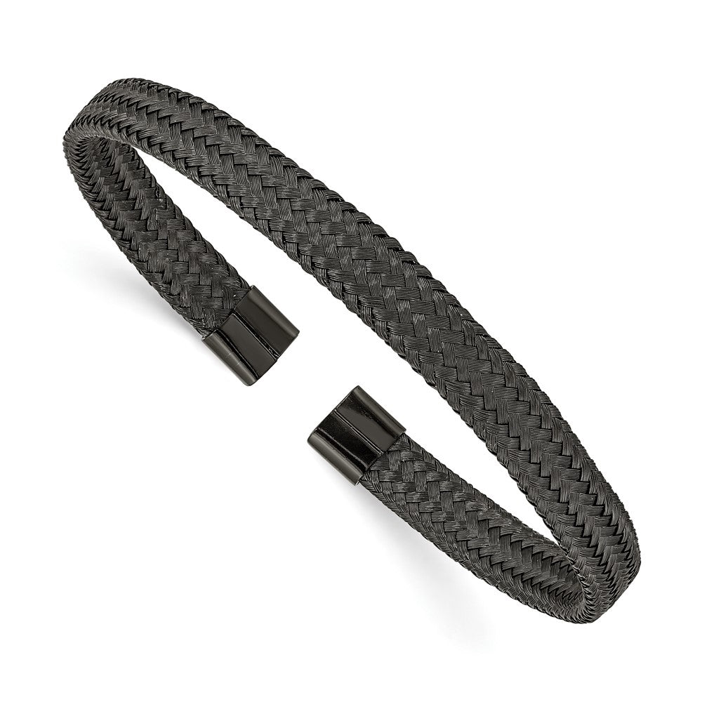 Stainless Steel Polished Black IP-plated 6.00mm Mesh Wire Cuff BangleSRB2600