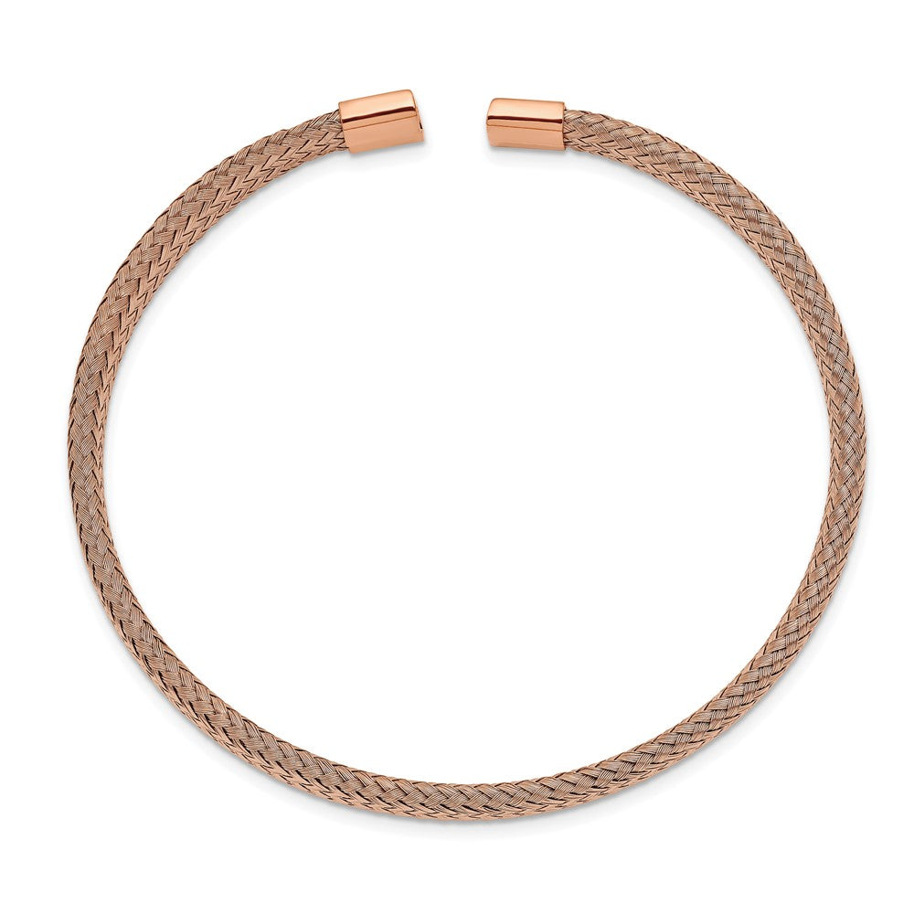 Stainless Steel Polished Rose IP-plated 6.00mm Mesh Wire Cuff BangleSRB2601