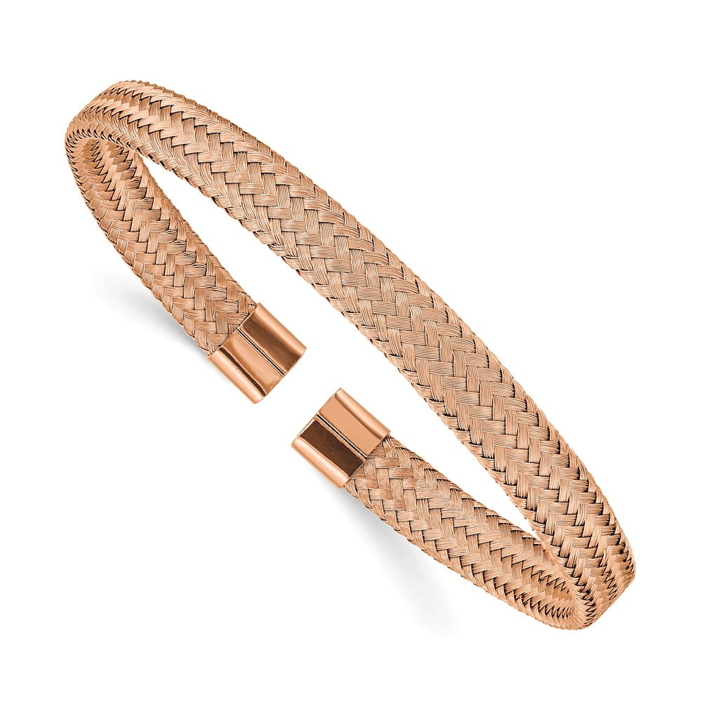Stainless Steel Polished Rose IP-plated 6.00mm Mesh Wire Cuff BangleSRB2601