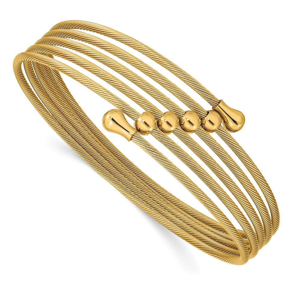 Stainless Steel Polished Yellow IP-plated Flexible Coil BangleSRB2603