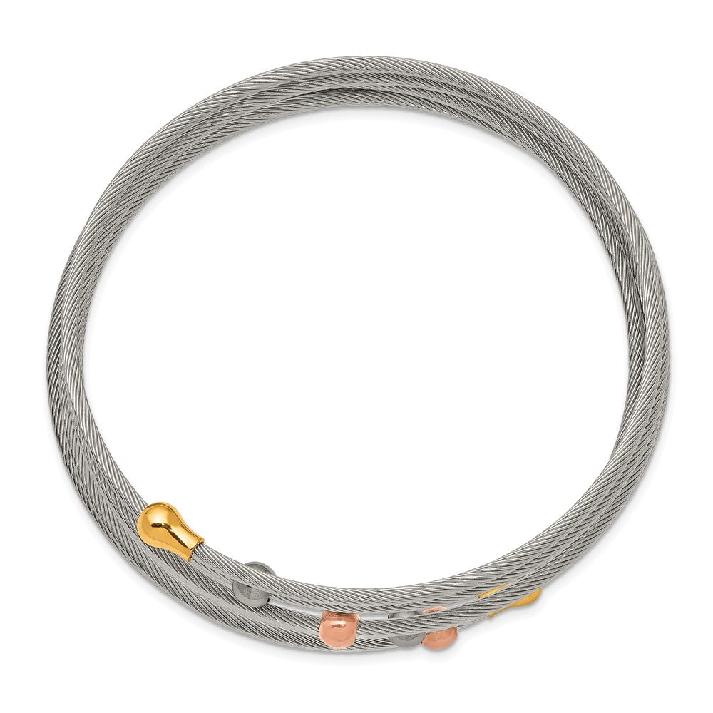 Stainless Steel Polished Rose and Yellow IP-plated Flexible Coil BangleSRB2604