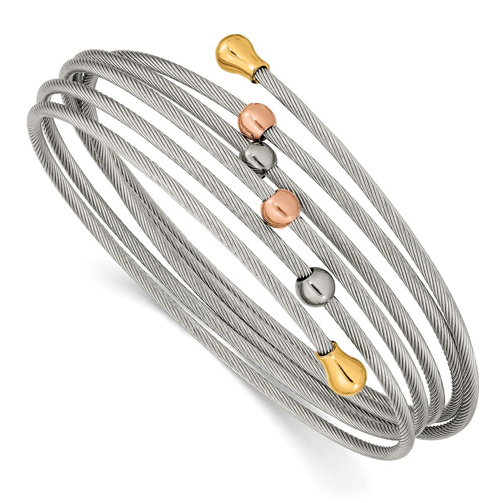 Stainless Steel Polished Rose and Yellow IP-plated Flexible Coil BangleSRB2604