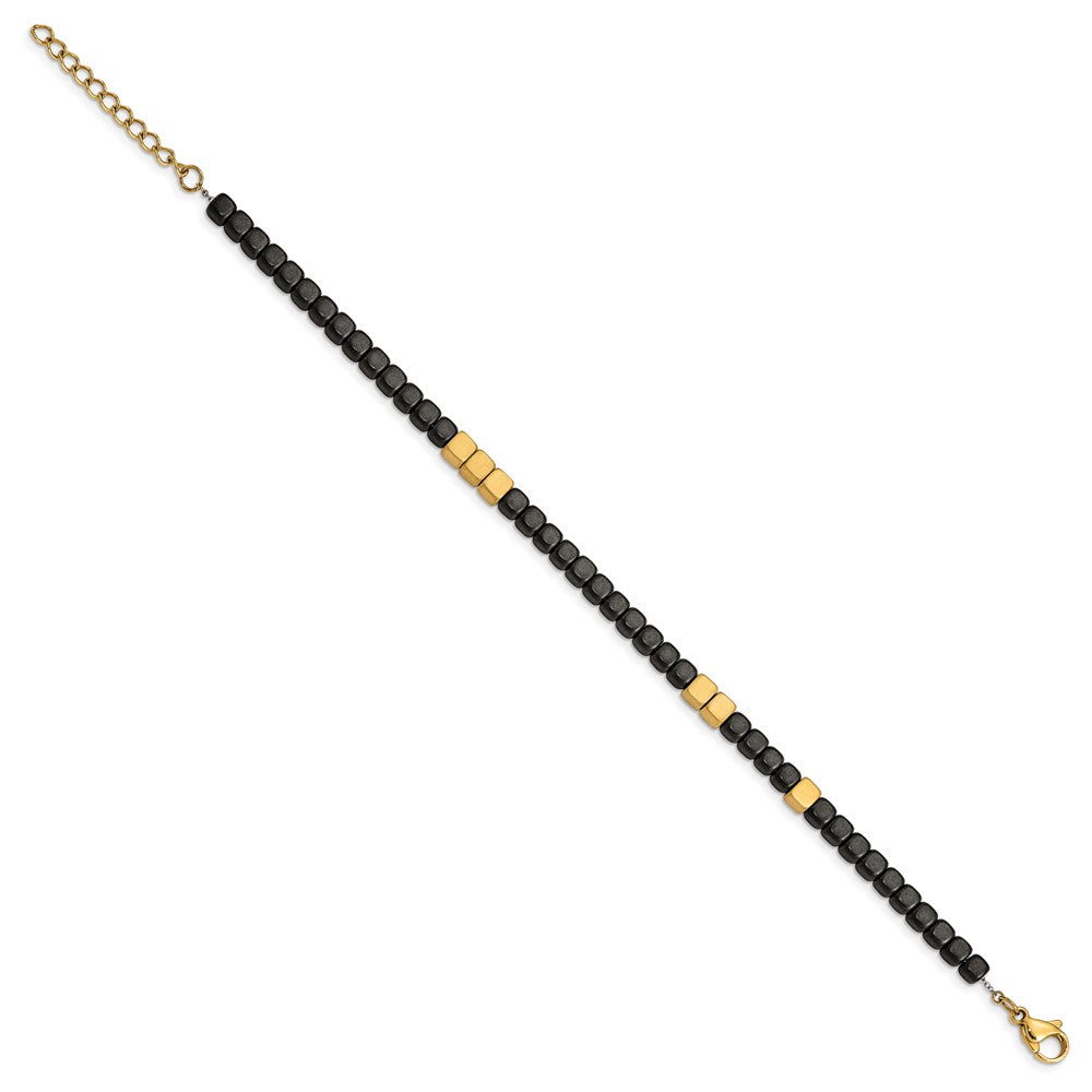 Stainless Steel Brushed Yellow IP w/Hematite 7in w/1.25in ext BraceletSRB2606-7