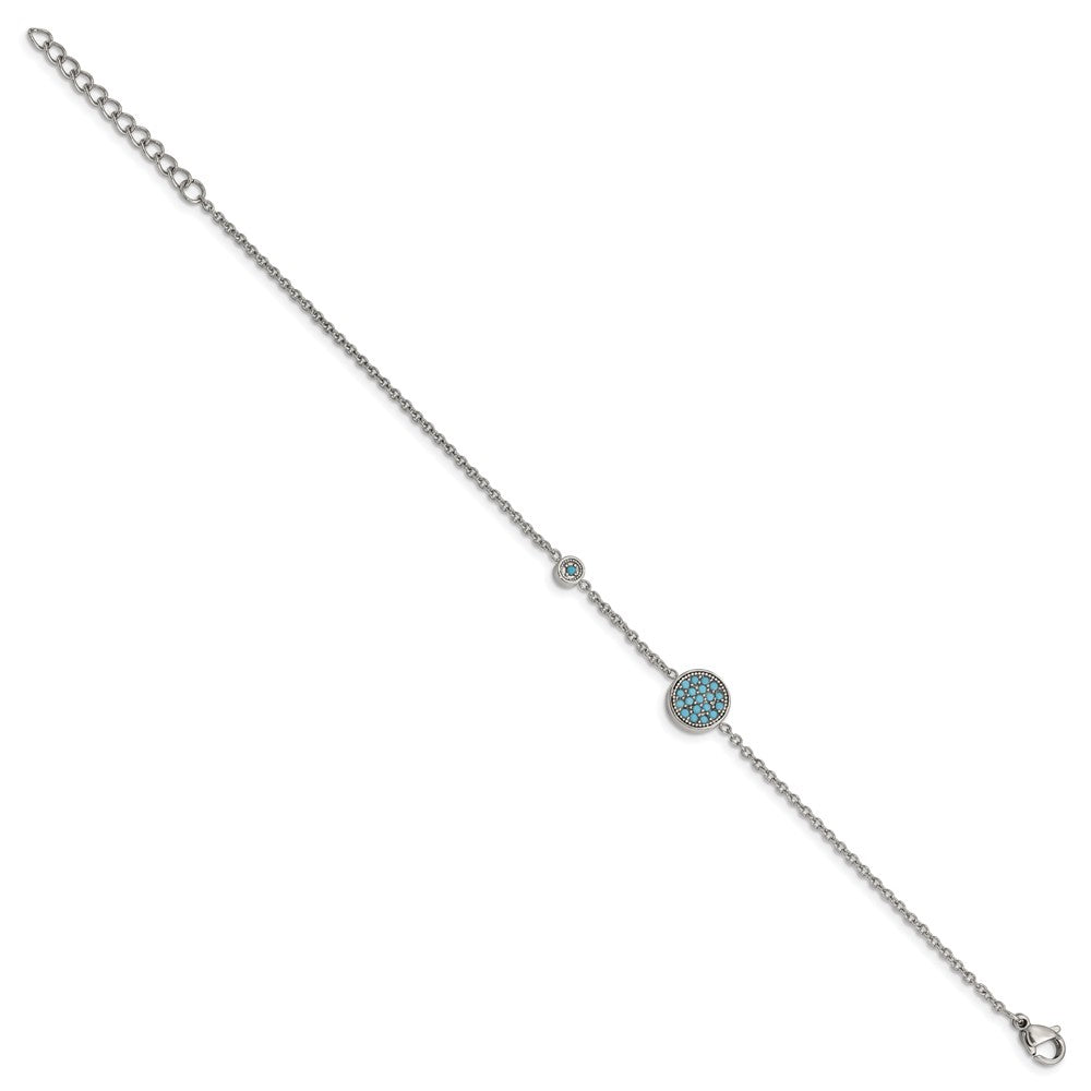 Stainless Steel Polished Reconstructed Turquoise w/1.25in ext. BraceletSRB2614-7