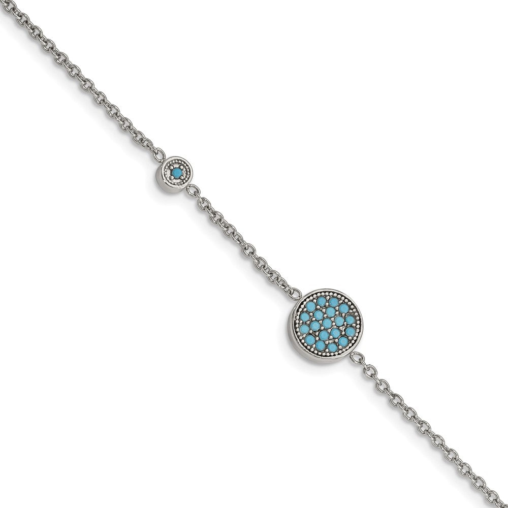 Stainless Steel Polished Reconstructed Turquoise w/1.25in ext. BraceletSRB2614-7