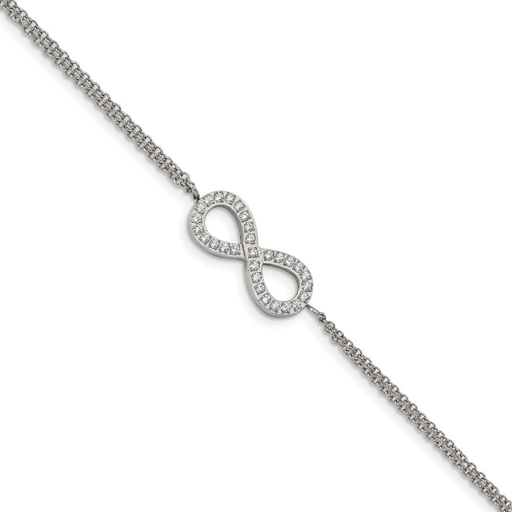 Stainless Steel Polished with CZ Infinity Symbol 6.25in w/2in ext. BraceletSRB2616-6.25