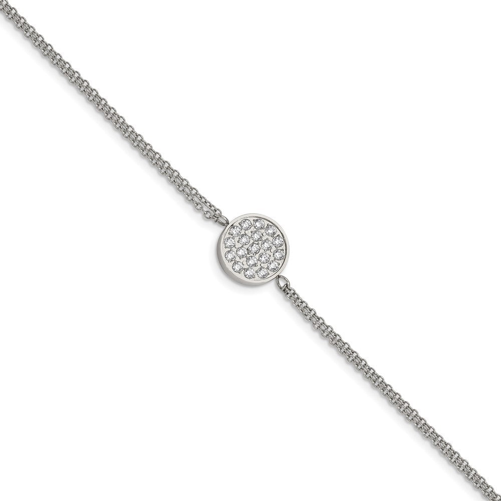Stainless Steel Polished with CZ Circle 6.25in with 2in ext. BraceletSRB2618-6.25