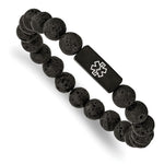 Load image into Gallery viewer, Stainless Steel Brushed Black-plated Medical ID Lava Stone Stretch BraceletSRB2620
