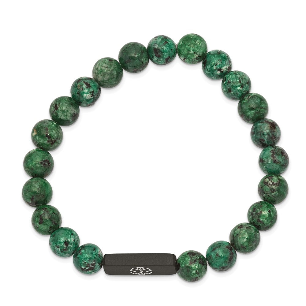 Stainless Steel Brushed Black IP Medical Dyed Green Bead Stretch BraceletSRB2623