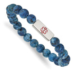 Load image into Gallery viewer, Stainless Steel Polished Medical ID Plate Lapis Bead Stretch BraceletSRB2625
