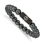 Load image into Gallery viewer, Stainless Steel Brushed Black-plated Medical ID Hematite Bead Stretch BraceSRB2626
