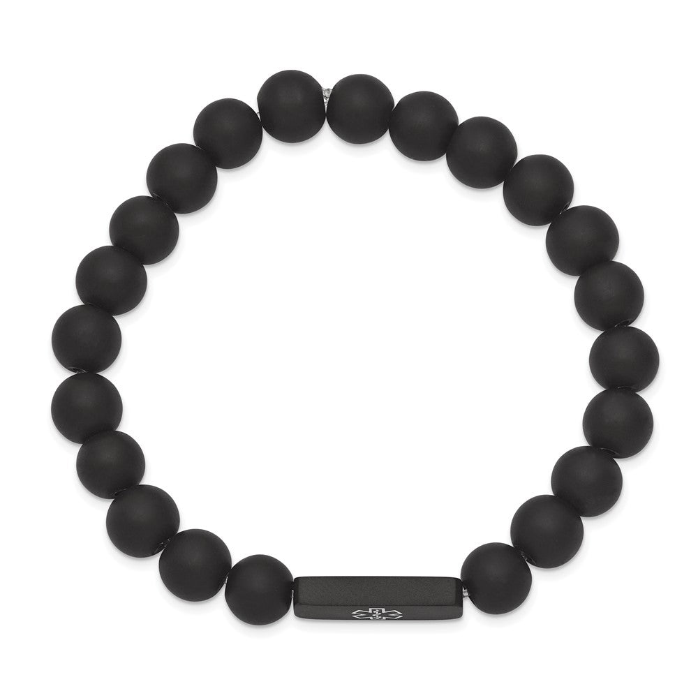 Stainless Steel Brushed Black-plated Medical ID Blk Agate Stretch BraceletSRB2628