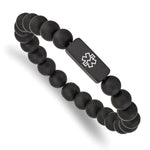 Load image into Gallery viewer, Stainless Steel Brushed Black-plated Medical ID Blk Agate Stretch BraceletSRB2628
