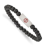 Load image into Gallery viewer, Stainless Steel Brushed Medical ID Plate Onyx Bead Stretch BraceletSRB2633
