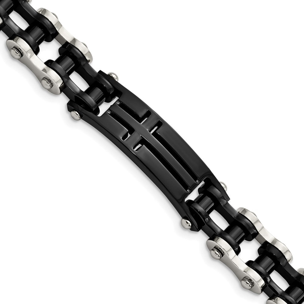 Stainless Steel Polished Black IP-plated Cross 9in ID BraceletSRB2646-9