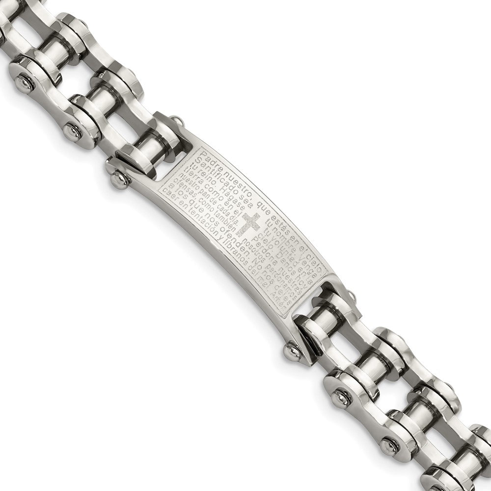 Stainless Steel Polished Spanish Lord's Prayer 9in Link BraceletSRB2648-9