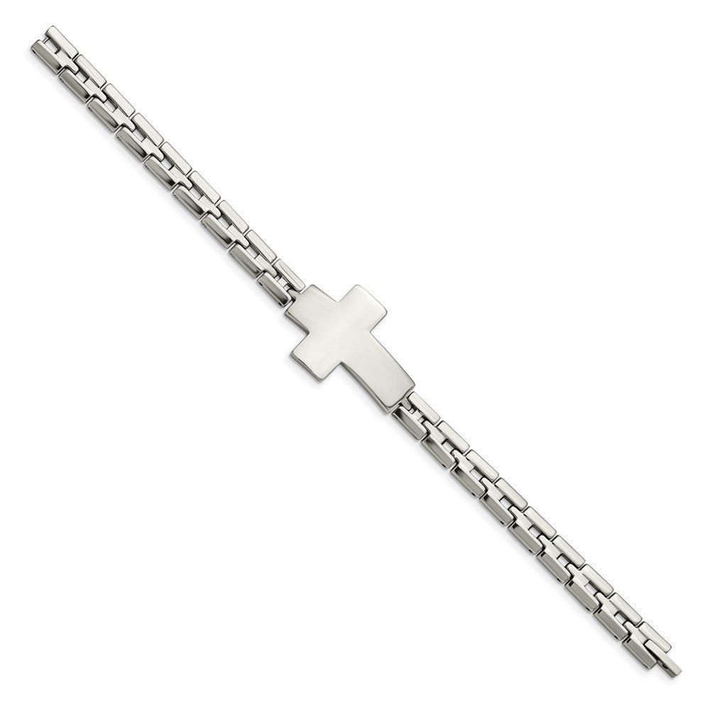 Stainless Steel Polished Cross 8in Link BraceletSRB2650-8