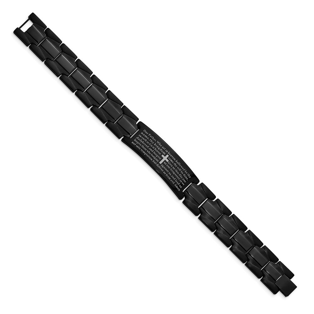 Stainless Steel Brushed & Polished Black IP Lord's Prayer 8.5in BraceletSRB2652-8.5