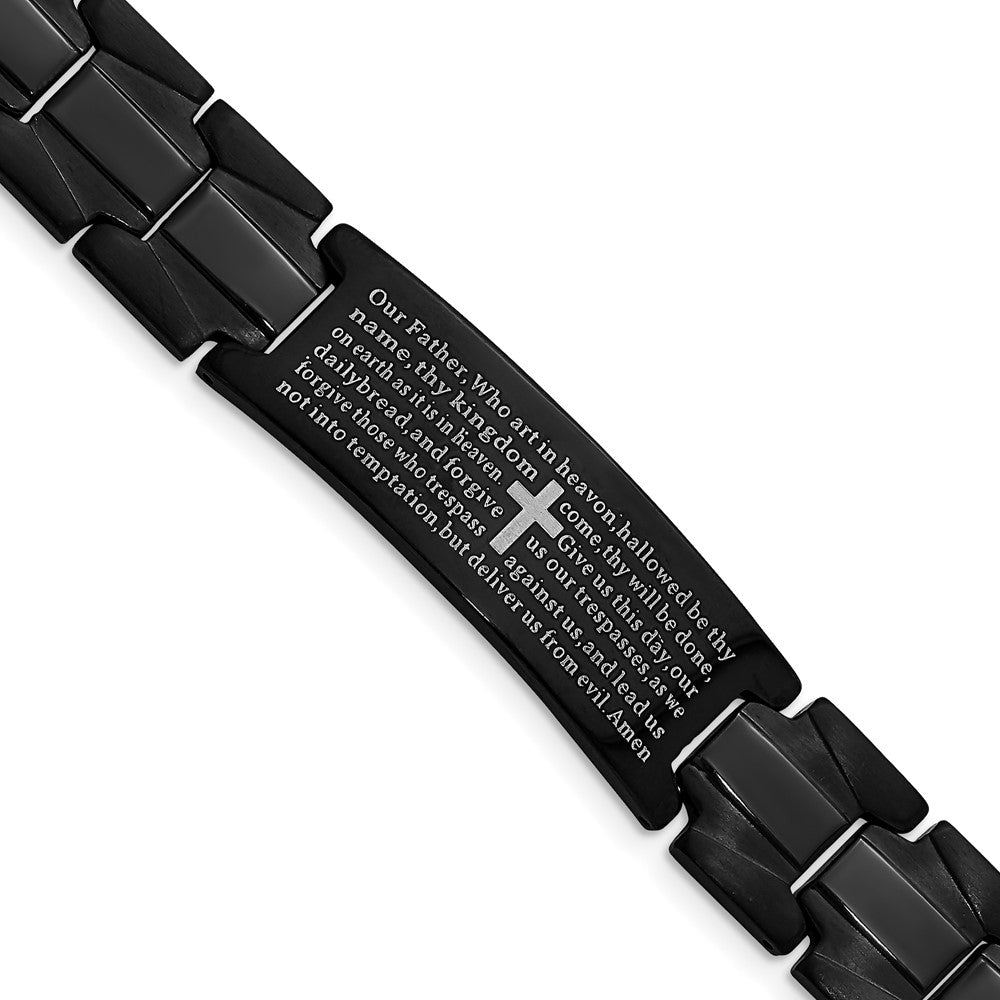 Stainless Steel Brushed & Polished Black IP Lord's Prayer 8.5in BraceletSRB2652-8.5