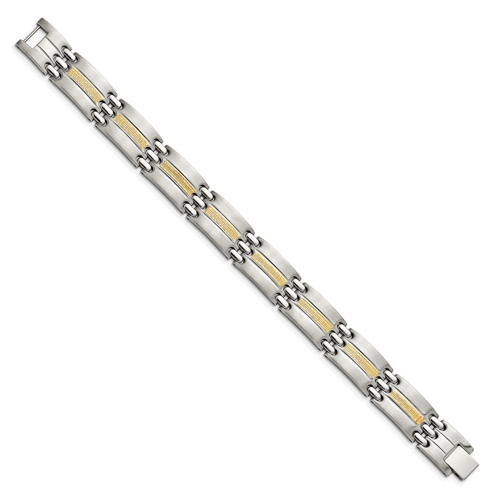 Stainless Steel w/14k Accent Brushed and Polished 8.5in Link BraceletSRB2661-8.5
