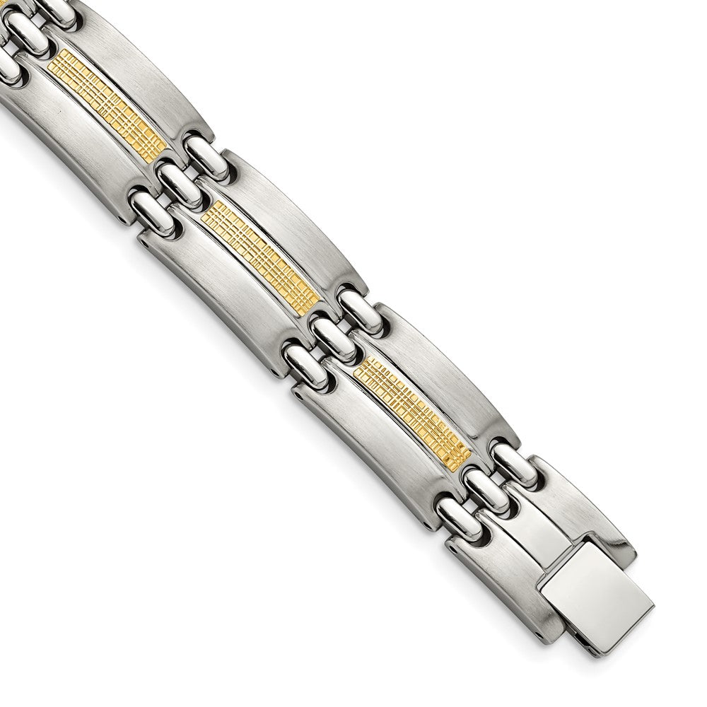 Stainless Steel w/14k Accent Brushed and Polished 8.5in Link BraceletSRB2661-8.5