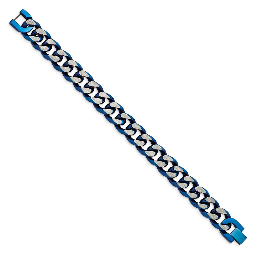 Stainless Steel Brushed and Polished Blue IP-plated 14mm 8.5in BraceletSRB2663-8.5