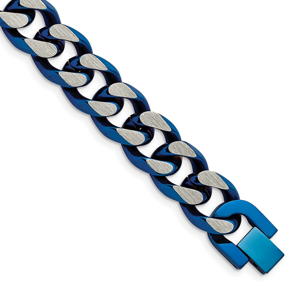 Stainless Steel Brushed and Polished Blue IP-plated 14mm 8.5in BraceletSRB2663-8.5