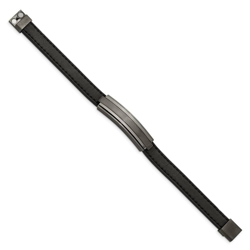 Stainless Steel Brushed & Polished GunMetal IP Black Rubber 8.5in BraceletSRB2665-8.5