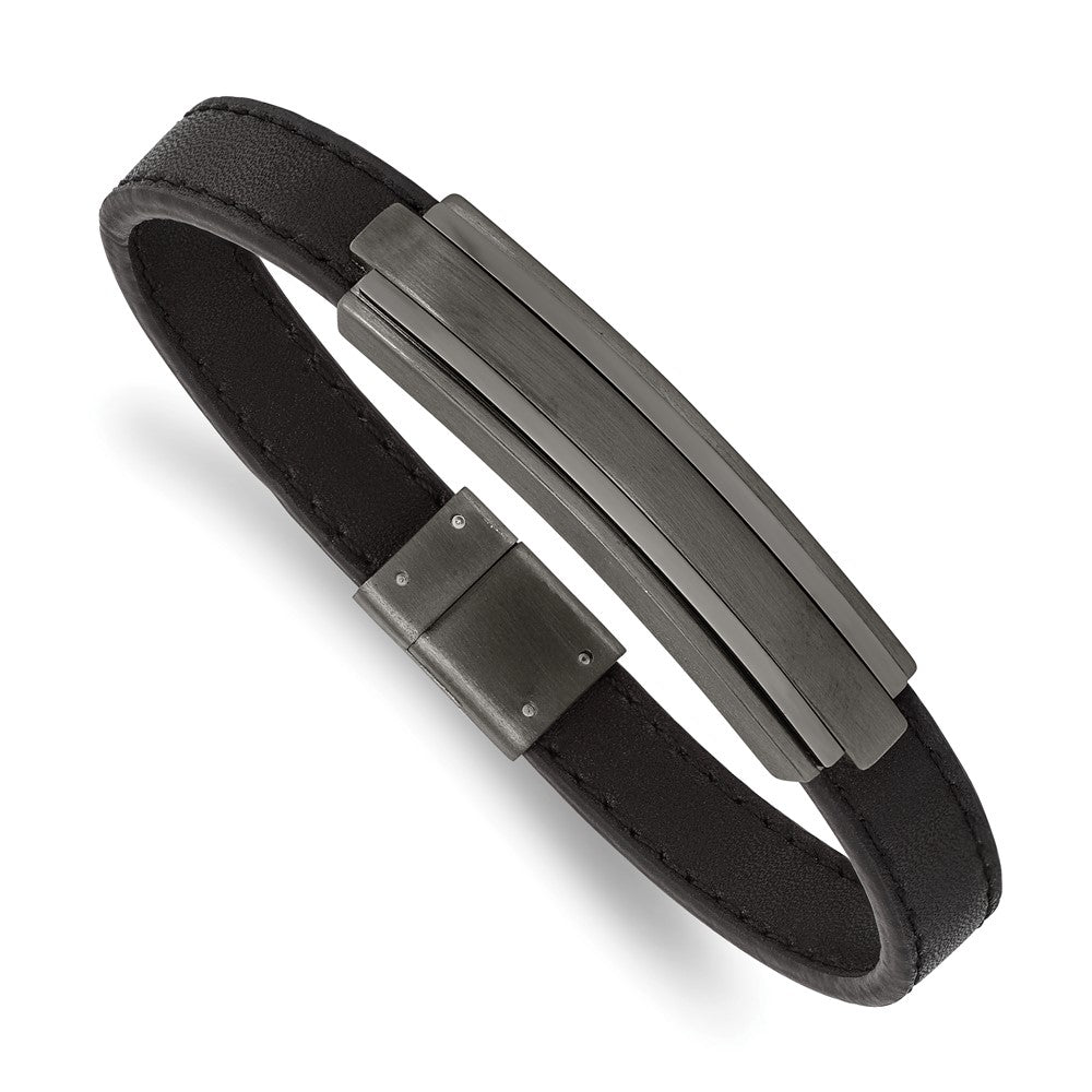 Stainless Steel Brushed & Polished GunMetal IP Black Rubber 8.5in BraceletSRB2665-8.5