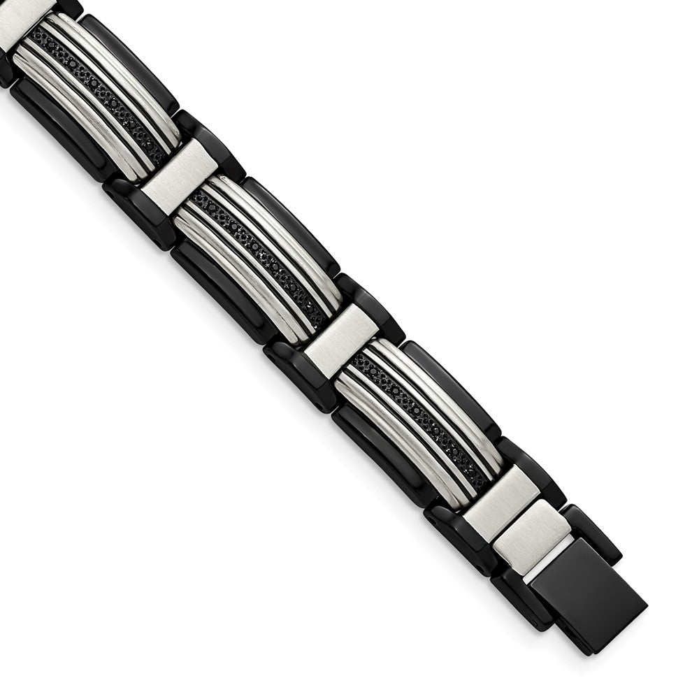 Stainless Steel Polished Black IP-plated with Black CZ 8.75in Link BraceletSRB2668-8.75