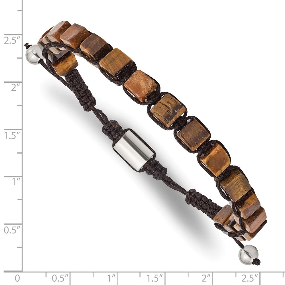 Stainless Steel Polished with Tiger's Eye Macrame Adjustable BraceletSRB2705