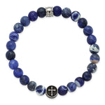 Load image into Gallery viewer, Stainless Steel Antiqued &amp; Brushed Sodalite Beaded Cross Stretch BraceletSRB2709
