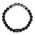 Load image into Gallery viewer, Stainless Steel Brushed Black IP Black Agate/Grey Jasper Stretch BraceletSRB2712

