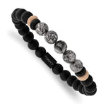 Load image into Gallery viewer, Stainless Steel Brushed Black IP Black Agate/Grey Jasper Stretch BraceletSRB2712
