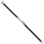 Load image into Gallery viewer, Stainless Steel Brushed Textured Black PU Leather 8.25in ID BraceletSRB2715-8.25
