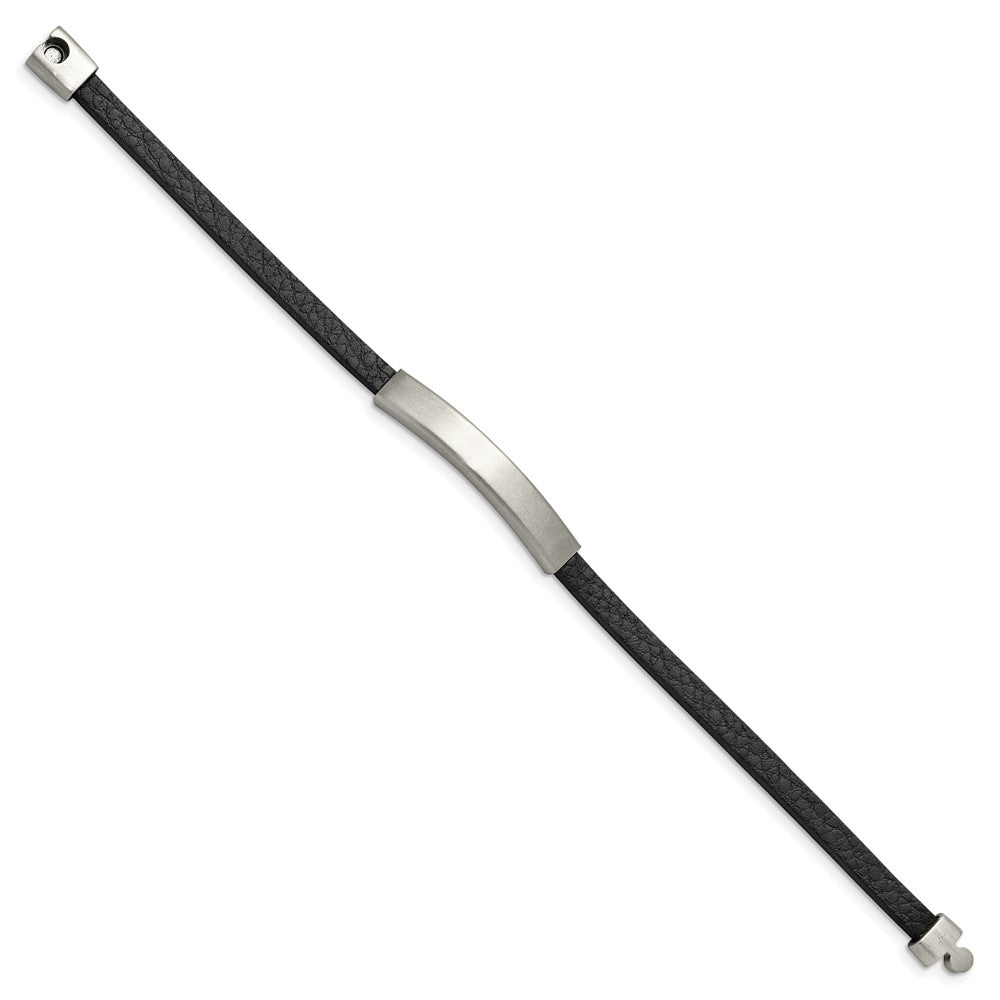 Stainless Steel Brushed Textured Black PU Leather 8.25in ID BraceletSRB2715-8.25