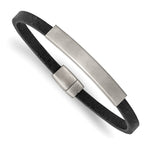 Load image into Gallery viewer, Stainless Steel Brushed Textured Black PU Leather 8.25in ID BraceletSRB2715-8.25
