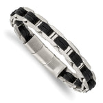 Load image into Gallery viewer, Stainless Steel Brushed with Black PU Leather w/.5in ext 7.75in Link BracelSRB2720-7.75
