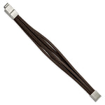 Load image into Gallery viewer, Stainless Steel Polished Brown PU Leather Multi Strand w/.5in ext BraceletSRB2725-8
