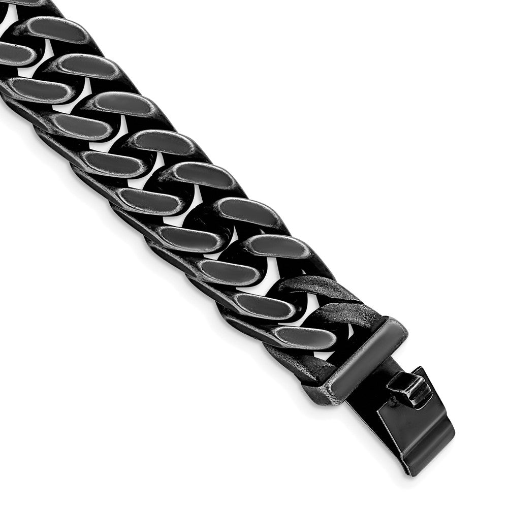 Stainless Steel Antiqued and Brushed 15mm Curb 8.5in Link BraceletSRB2727-8.5