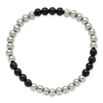 Load image into Gallery viewer, Stainless Steel Polished Black Onyx Beaded Stretch BraceletSRB2734
