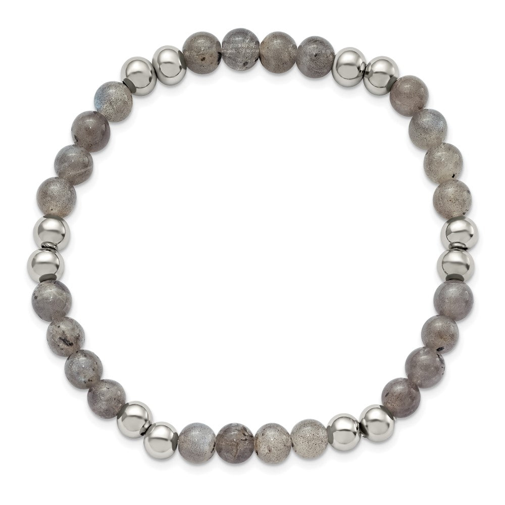 Stainless Steel Polished Grey Quartz Beaded Stretch BraceletSRB2737