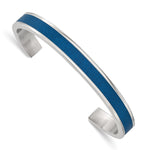 Load image into Gallery viewer, Stainless Steel Polished Blue Leather Inlay 8mm Cuff BangleSRB2751
