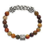 Load image into Gallery viewer, Stainless Steel Antiqued &amp; Polished Natural Turquoise Cross Stretch BraceleSRB2757
