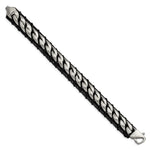 Load image into Gallery viewer, Stainless Steel Brushed Chain and Black Leather 8.5in BraceletSRB2758-8.5
