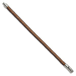 Load image into Gallery viewer, Stainless Steel Polished Brown Braided Leather 8.25in BraceletSRB2762-8.25
