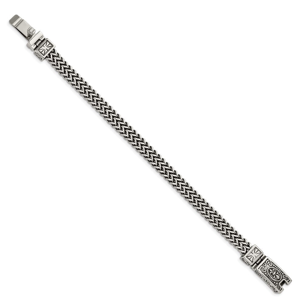 Stainless Steel Antiqued and Polished 2-Strand Franco Link 8.5in BraceletSRB2766-8.5