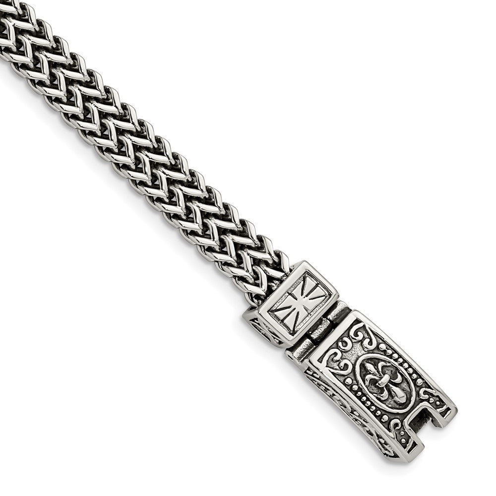Stainless Steel Antiqued and Polished 2-Strand Franco Link 8.5in BraceletSRB2766-8.5