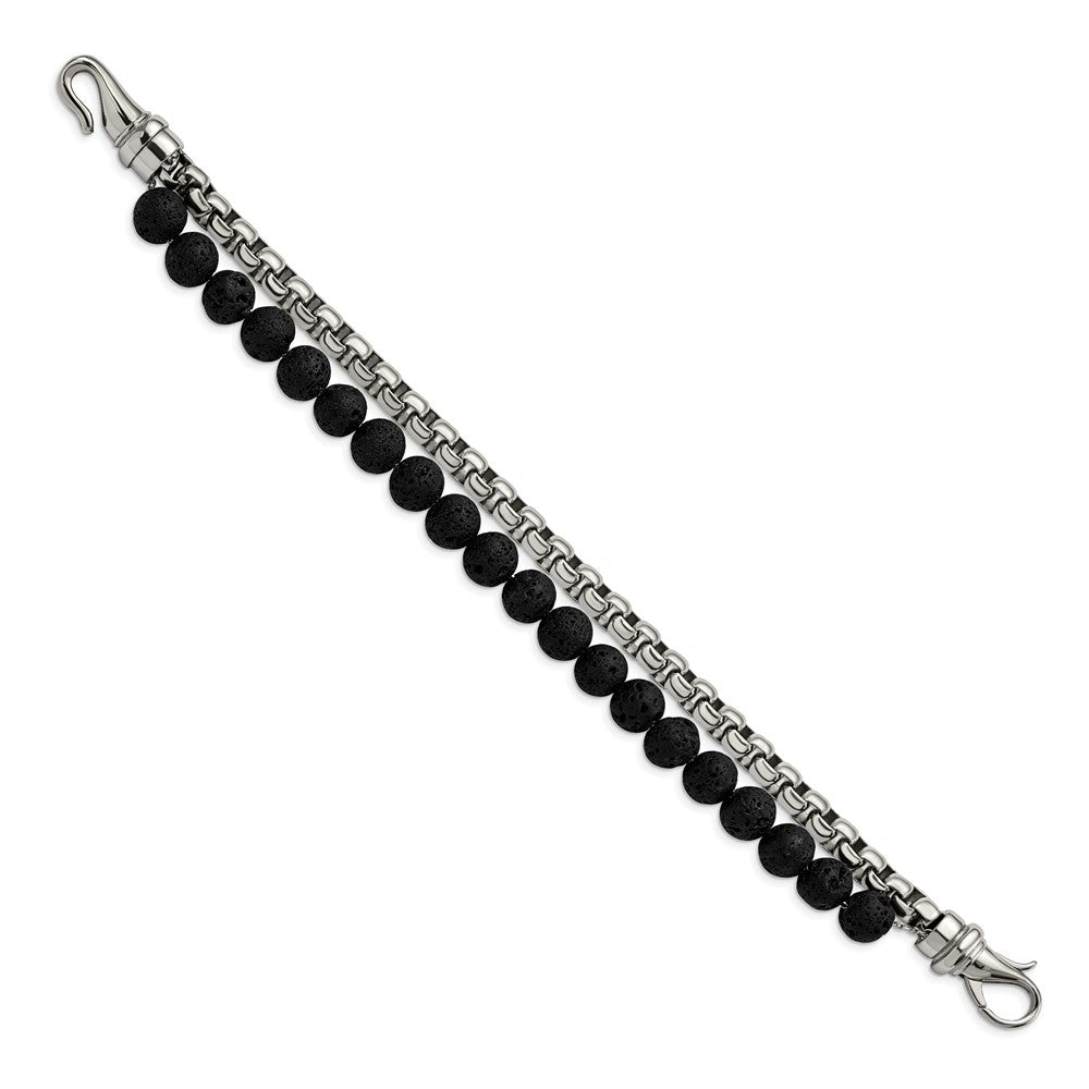 Stainless Steel Polished Box Chain & Lava Stone 2 Stand 8.5in BraceletSRB2770-8.5