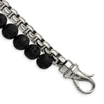 Load image into Gallery viewer, Stainless Steel Polished Box Chain &amp; Lava Stone 2 Stand 8.5in BraceletSRB2770-8.5
